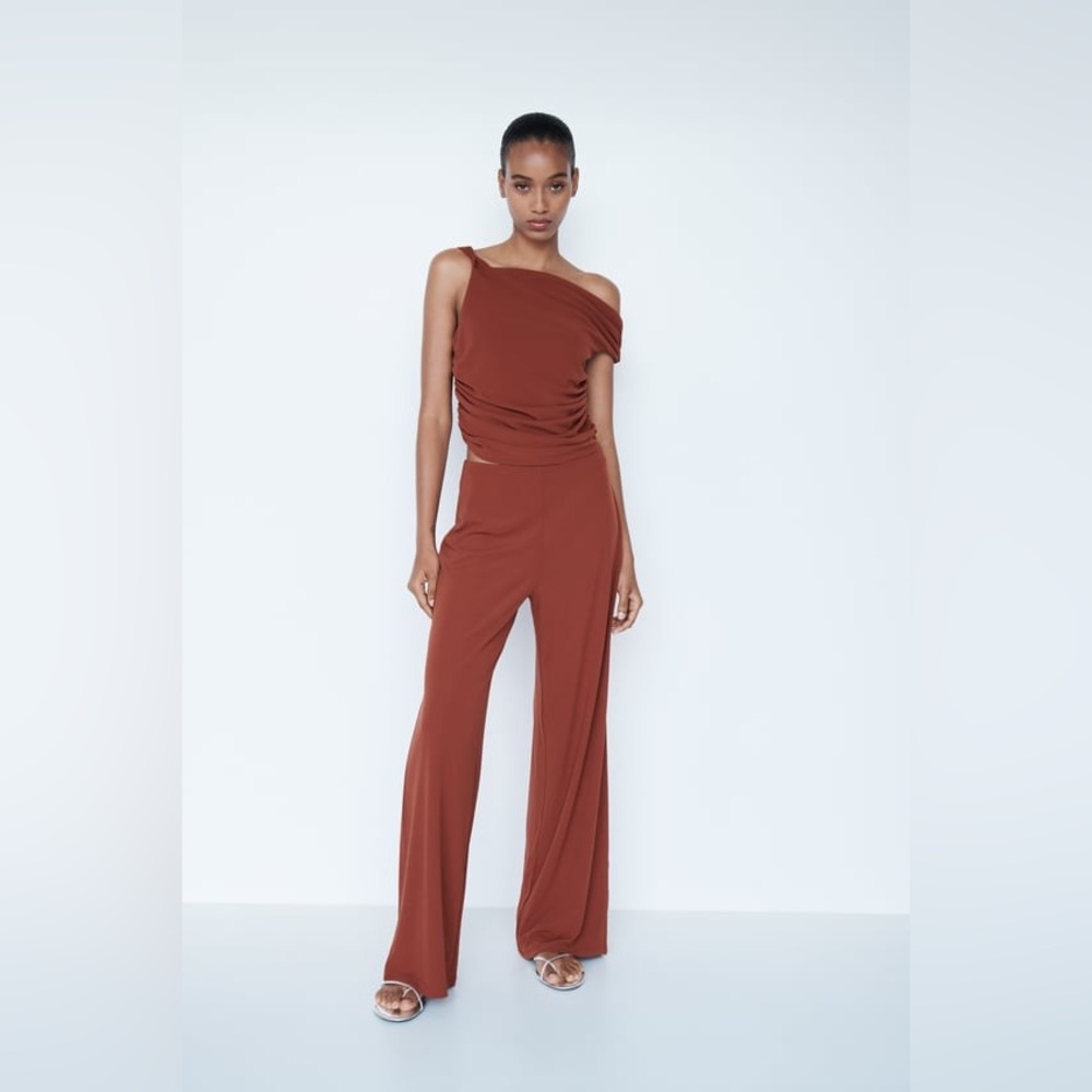 Zara set terracota flowypants and asymmetric top